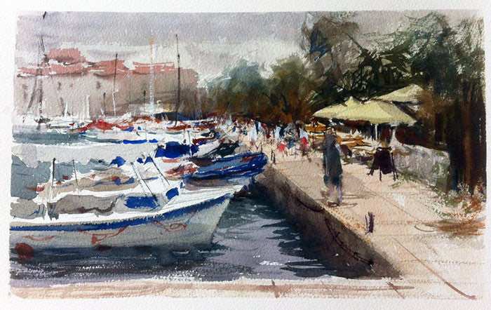 SOLD - Storm in Perast, Montenegro - watercolour Painting - Marco Bucci Art Store