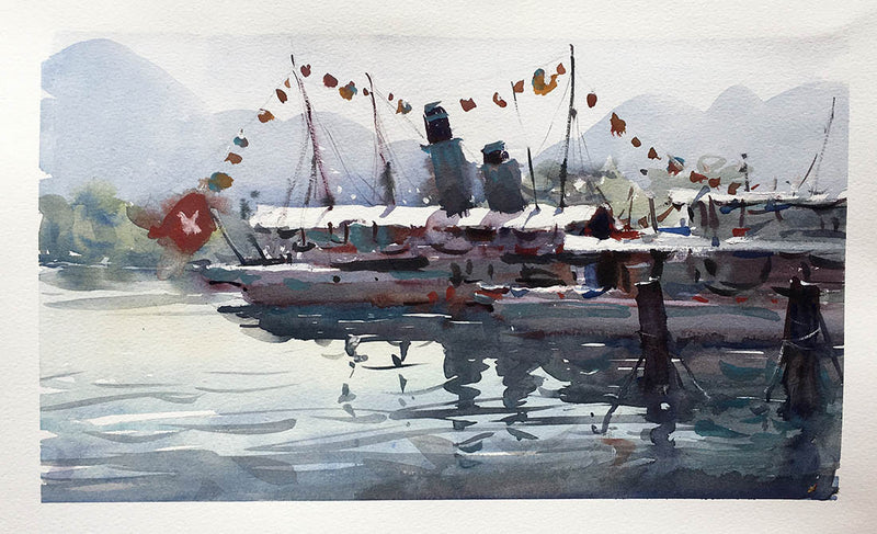 Lucerne Dock - Watercolour Painting - Marco Bucci Art Store