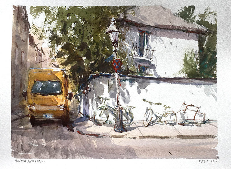 SOLD - Schwabing Afternoon - Watercolour Painting - Marco Bucci Art Store