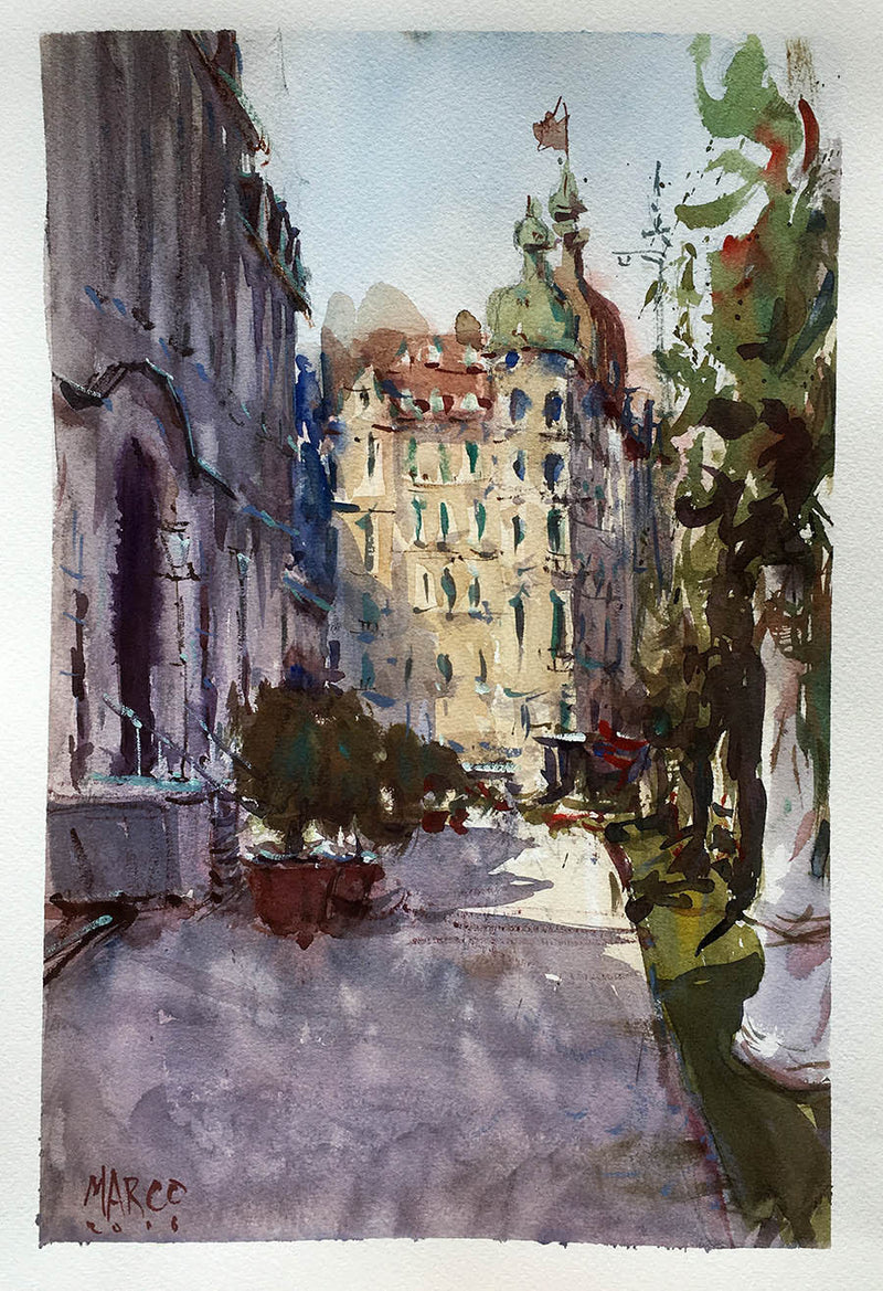 Walking In Lucerne - Watercolour Painting - Marco Bucci Art Store